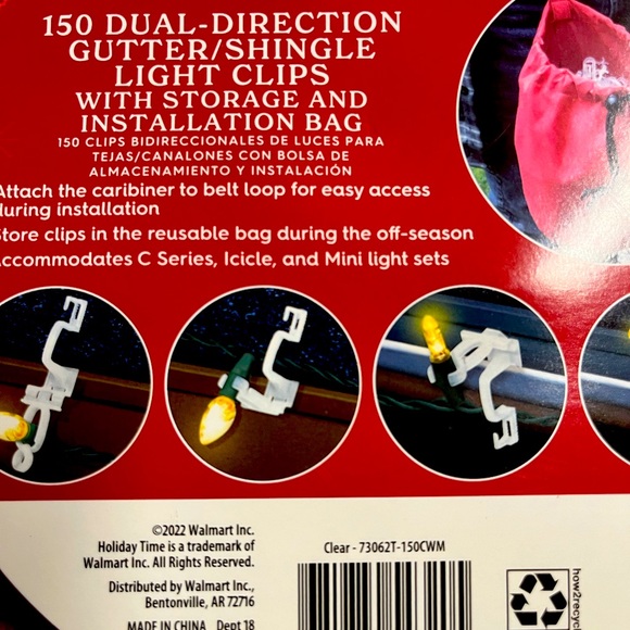 Holiday Holiday Time 15 Dual Direction Gutter Shingle Light Clips